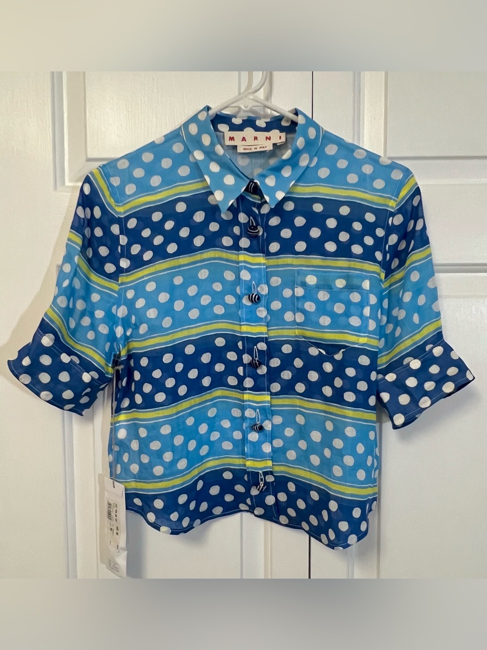 Marni Womens Sheer Short Sleeve Polka Dot Blouse